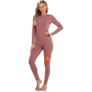 imageSampeel Thermal Underwear for Women Long Johns with Fleece Lined Long Sleeve Shirt Legging Lounge Set Cold Weather Top BottomMauve
