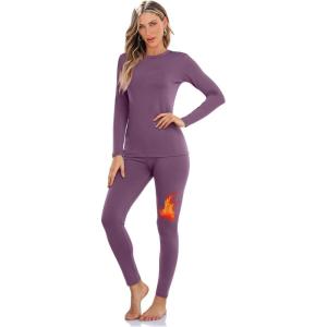 imageSampeel Thermal Underwear for Women Long Johns with Fleece Lined Long Sleeve Shirt Legging Lounge Set Cold Weather Top BottomPurple