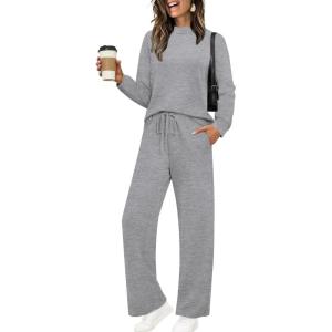 imageSampeel Two Piece Sets for Women Mock Neck Matching Sets Loungewear Fall Clothes Travel Outfits Fashion 2025 XS2XL03gray