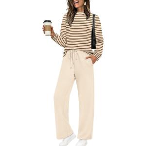 imageSampeel Two Piece Sets for Women Mock Neck Matching Sets Loungewear Fall Clothes Travel Outfits Fashion 2025 XS2XL07brown Beige Striped