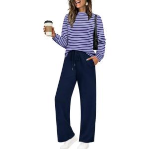imageSampeel Two Piece Sets for Women Mock Neck Matching Sets Loungewear Fall Clothes Travel Outfits Fashion 2025 XS2XL07purple Blue Striped