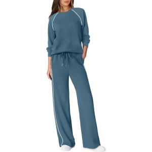 imageSampeel Women 2 Piece Lounge Sets Sweatsuit Fall Outfits Matching Wide Leg pants Set Tracksuit Trendy ClothesBlue