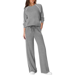 imageSampeel Women 2 Piece Lounge Sets Sweatsuit Fall Outfits Matching Wide Leg pants Set Tracksuit Trendy ClothesGrey