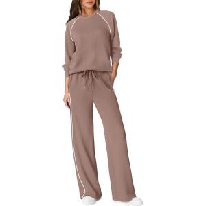 imageSampeel Women 2 Piece Lounge Sets Sweatsuit Fall Outfits Matching Wide Leg pants Set Tracksuit Trendy ClothesPink