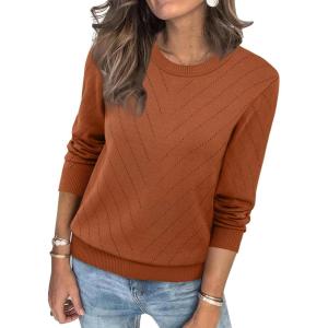 imageSampeel Womens Sweaters Crew Neck Long Sleeve Tops Knit Soft Pullover Sweaters Cozy Dressy Casual Shirts Fashion ClothingAll Caramel