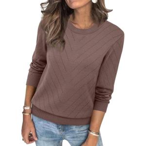 imageSampeel Womens Sweaters Crew Neck Long Sleeve Tops Knit Soft Pullover Sweaters Cozy Dressy Casual Shirts Fashion ClothingAll Coffee