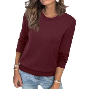 imageSampeel Womens Sweaters Crew Neck Long Sleeve Tops Knit Soft Pullover Sweaters Cozy Dressy Casual Shirts Fashion ClothingBurgundy