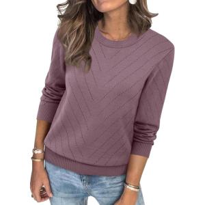 imageSampeel Womens Sweaters Crew Neck Long Sleeve Tops Knit Soft Pullover Sweaters Cozy Dressy Casual Shirts Fashion ClothingDusty Purple