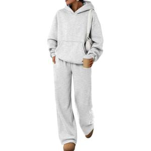 imageTrendy Queen 2 Piece Lounge Sweat Sets Plus Size Fall Fashion Matching Sweatsuits Wide Leg Pants Travel Outfit Winter ClothesGrey