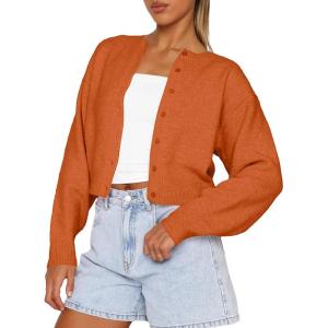 imageTrendy Queen Cropped Cardigan Sweaters for Women Lightweight Crop Knit Y2k Fall Outfits Fashion Clothes 2025Orange