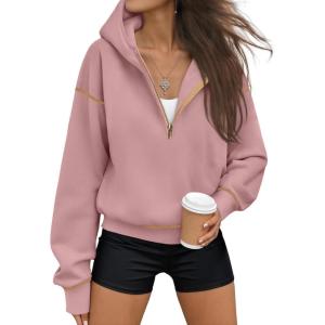 imageTrendy Queen Half Zip Pullover Cropped Hoodies for Women Y2k Cute Sweatshirts Jackets Fall Fashion 2025 Outfits ClothingPink