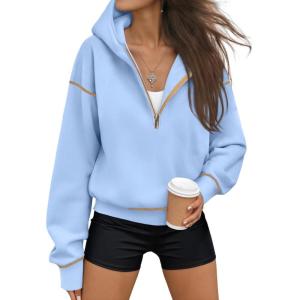 imageTrendy Queen Half Zip Pullover Cropped Hoodies for Women Y2k Cute Sweatshirts Jackets Fall Fashion 2025 Outfits ClothingSky Blue
