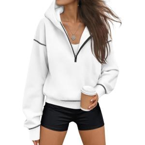 imageTrendy Queen Half Zip Pullover Cropped Hoodies for Women Y2k Cute Sweatshirts Jackets Fall Fashion 2025 Outfits ClothingWhite