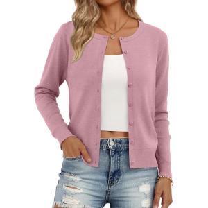 imageTrendy Queen Womens Cardigan Sweaters Lightweight Crew Neck Outfits Fall Fashion 2025 ClothingPink