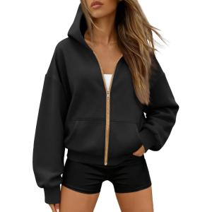 imageTrendy Queen Womens Zip Up Hoodies Fall Fashion Sweatshirt 2025 Clothes Y2K Cropped Jackets Cute Winter OutfitsBlack