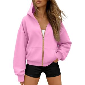 imageTrendy Queen Womens Zip Up Hoodies Fall Fashion Sweatshirt 2025 Clothes Y2K Cropped Jackets Cute Winter OutfitsPink