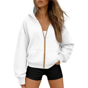 imageTrendy Queen Womens Zip Up Hoodies Fall Fashion Sweatshirt 2025 Clothes Y2K Cropped Jackets Cute Winter OutfitsWhite