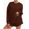 imageAnotherChill Womens Oversized Waffle Knit Lounge Set Long Sleeve Sweatshirt and High Waisted Shorts 2 Piece Casual OutfitBrown