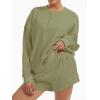 imageAnotherChill Womens Oversized Waffle Knit Lounge Set Long Sleeve Sweatshirt and High Waisted Shorts 2 Piece Casual OutfitGreen