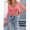 imageLong Sleeve Shirts for Women Lace V Neck Ribbed Fitted TShirt Dressy Business Casual Blouses 2025 Trendy Fall TopsCoral Pink