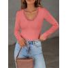 imageLong Sleeve Shirts for Women Lace V Neck Ribbed Fitted TShirt Dressy Business Casual Blouses 2025 Trendy Fall TopsCoral Pink