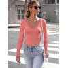 imageLong Sleeve Shirts for Women Lace V Neck Ribbed Fitted TShirt Dressy Business Casual Blouses 2025 Trendy Fall TopsCoral Pink