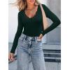 imageLong Sleeve Shirts for Women Lace V Neck Ribbed Fitted TShirt Dressy Business Casual Blouses 2025 Trendy Fall TopsDark Green
