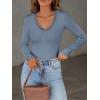 imageLong Sleeve Shirts for Women Lace V Neck Ribbed Fitted TShirt Dressy Business Casual Blouses 2025 Trendy Fall TopsGrayblue