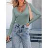 imageLong Sleeve Shirts for Women Lace V Neck Ribbed Fitted TShirt Dressy Business Casual Blouses 2025 Trendy Fall TopsGrayish Green