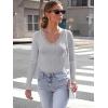 imageLong Sleeve Shirts for Women Lace V Neck Ribbed Fitted TShirt Dressy Business Casual Blouses 2025 Trendy Fall TopsGrey