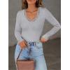 imageLong Sleeve Shirts for Women Lace V Neck Ribbed Fitted TShirt Dressy Business Casual Blouses 2025 Trendy Fall TopsGrey