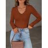 imageLong Sleeve Shirts for Women Lace V Neck Ribbed Fitted TShirt Dressy Business Casual Blouses 2025 Trendy Fall TopsOrange