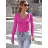 imageLong Sleeve Shirts for Women Lace V Neck Ribbed Fitted TShirt Dressy Business Casual Blouses 2025 Trendy Fall TopsRose Pink