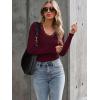 imageLong Sleeve Shirts for Women Lace V Neck Ribbed Fitted TShirt Dressy Business Casual Blouses 2025 Trendy Fall TopsWine Red