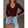 imageLong Sleeve Shirts for Women Lace V Neck Ribbed Fitted TShirt Dressy Business Casual Blouses 2025 Trendy Fall TopsWine Red