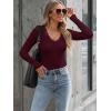 imageLong Sleeve Shirts for Women Lace V Neck Ribbed Fitted TShirt Dressy Business Casual Blouses 2025 Trendy Fall TopsWine Red