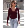 imageLong Sleeve Shirts for Women Lace V Neck Ribbed Fitted TShirt Dressy Business Casual Blouses 2025 Trendy Fall TopsWine Red