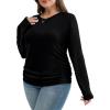 imageSAMPEEL Long Sleeve Shirts for Women Ruched Fall Tops Crew Neck T Shirts Fashion Clothing 2025All Black