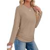 imageSAMPEEL Long Sleeve Shirts for Women Ruched Fall Tops Crew Neck T Shirts Fashion Clothing 2025Khaki