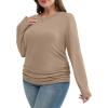 imageSAMPEEL Long Sleeve Shirts for Women Ruched Fall Tops Crew Neck T Shirts Fashion Clothing 2025Khaki