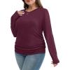 imageSAMPEEL Long Sleeve Shirts for Women Ruched Fall Tops Crew Neck T Shirts Fashion Clothing 2025Purple