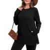 imageSAMPEEL Womens Sweaters Crewneck Long Sleeve Shirts with Pockets Fall Outfits 2025 Fashion Winter Clothing Side SlitBlack