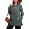 imageSAMPEEL Womens Sweaters Crewneck Long Sleeve Shirts with Pockets Fall Outfits 2025 Fashion Winter Clothing Side SlitClassic Green