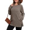 imageSAMPEEL Womens Sweaters Crewneck Long Sleeve Shirts with Pockets Fall Outfits 2025 Fashion Winter Clothing Side SlitCoffee