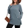 imageSAMPEEL Womens Sweaters Crewneck Long Sleeve Shirts with Pockets Fall Outfits 2025 Fashion Winter Clothing Side SlitEarth Blue