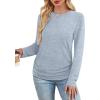 imageSAMPEEL Womens Sweaters Long Sleeve Shirts Fall Fashion 2025 Trendy Tops Ruched Outfits Winter ClothingBlue