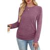 imageSAMPEEL Womens Sweaters Long Sleeve Shirts Fall Fashion 2025 Trendy Tops Ruched Outfits Winter ClothingClassic Purple