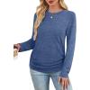 imageSAMPEEL Womens Sweaters Long Sleeve Shirts Fall Fashion 2025 Trendy Tops Ruched Outfits Winter ClothingNavy