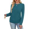 imageSAMPEEL Womens Sweaters Long Sleeve Shirts Fall Fashion 2025 Trendy Tops Ruched Outfits Winter ClothingPeacock Blue