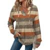 imageSampeel Hoodies for Women Trendy Fall Fashion 2025 V Neck Oversized Sweatshirt Plus Size Tops ClothesCoffee Stripes